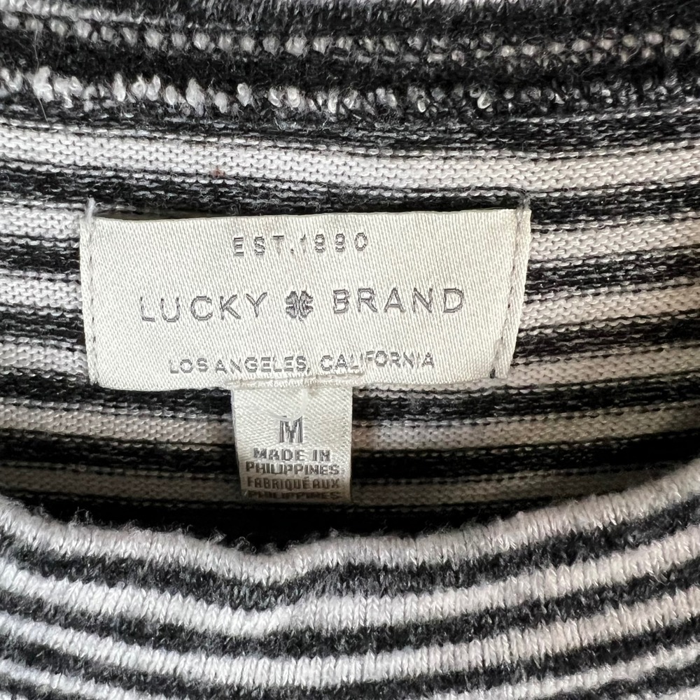 Lucky Brand Womens Black White Striped Long Sleeve Crew Neck Top Size M *flawed* - Picture 5 of 8